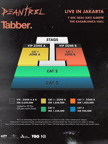 Detail seat plan dan harga tiket konser DEAN & Tabber/ Foto: instagram.com/flabbergastproductions