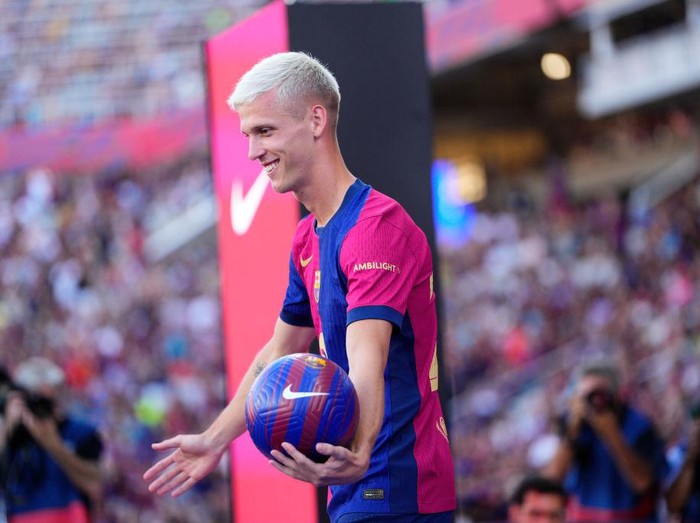 Dani Olmo attacking midfieldof Barcelona and Spain durint the Joan Gmaper Trophy match between FC Barcelona and AS Monaco at Estadi Olimpic Lluis Companys on August 12, 2024 in Barcelona, Spain. (Photo by Jose Breton/Pics Action/NurPhoto via Getty Images)