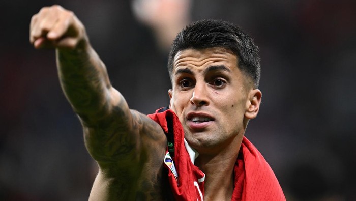 FRANKFURT AM MAIN, GERMANY - JULY 01: Joao Cancelo of Portugal celebrate win at the end of the UEFA EURO 2024 round of 16 match between Portugal and Slovenia at Frankfurt Arena on July 01, 2024 in Frankfurt am Main, Germany. (Photo by Image Photo Agency/Getty Images)