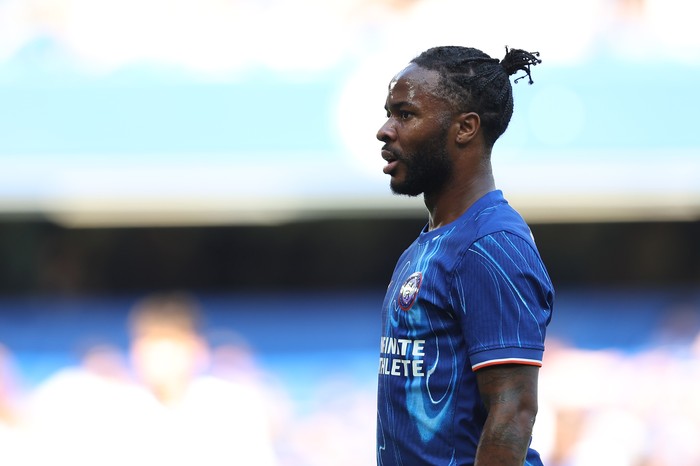 LONDON, ENGLAND - AUGUST 11: Raheem Sterling of Chelsea looks on during the pre-season friendly match between Chelsea and FC Internazionale at Stamford Bridge on August 11, 2024 in London, England. (Photo by Chris Lee - Chelsea FC/Chelsea FC via Getty Images)