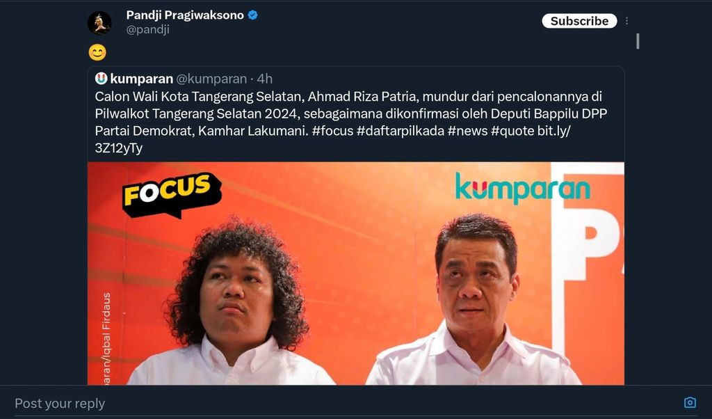 Komentar Pandji Pragiwaksono soal Marshel batal maju pilkada