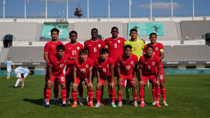 Timnas Indonesia U-20 saat berhadapan dengan Timnas Argentina U-20 di Seoul Earth On Us Cup 2024, Rabu (28/8/2024).