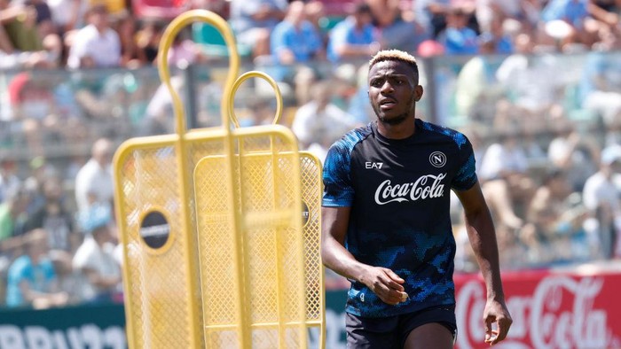 Victor Osimhen of Napoli is participating in day 14 of the preseason training camp of SSC Napoli at Stadio Patini in Castel di Sangro, Italy, on August 2, 2024. (Photo by Ciro De Luca/NurPhoto via Getty Images)