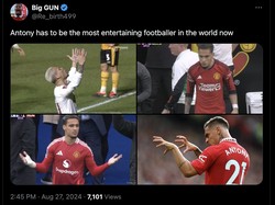 Yang ini menganggap Antony pesepakbola paling menghibur di dunia, lewat aksi-aksinya seperti pada foto. Foto: dok. Internet/X (Twitter)