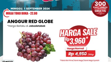 Anggur Red Globe di Transmart Full Day Sale Murah Banget! Ini Rincian Harganya