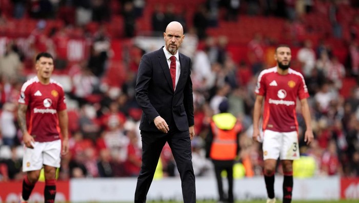 Manchester United manager Erik ten Hag walks off dejected at the end of the match following the Premier League match at Old Trafford, Manchester. Picture date: Sunday September 1, 2024. (Photo by Nick Potts/PA Images via Getty Images)