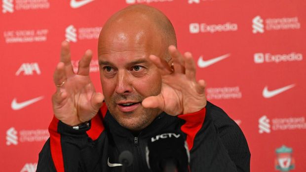  (THE SUN OUT. THE SUN ON SUNDAY OUT)  New Head Coach Arne Slot at his first press conference at AXA Training Centre on July 05, 2024 in Kirkby, England. (Photo by John Powell/Liverpool FC via Getty Images)