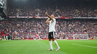 Ini adalah momen Salah merayakan gol ke gawang MU. Foto: Getty Images/Michael Regan
