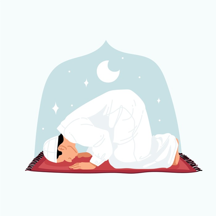 Ilustrasi Sholat Ilustrasi orang sedang sujud di saat sholat