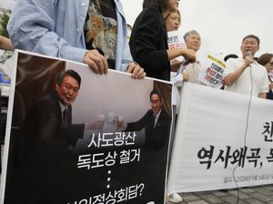Aksi Protes Menentang PM Jepang Fumio Kishida Berkunjung ke Korsel Aksi Protes Menentang PM Jepang Fumio Kishida Berkunjung ke Korsel