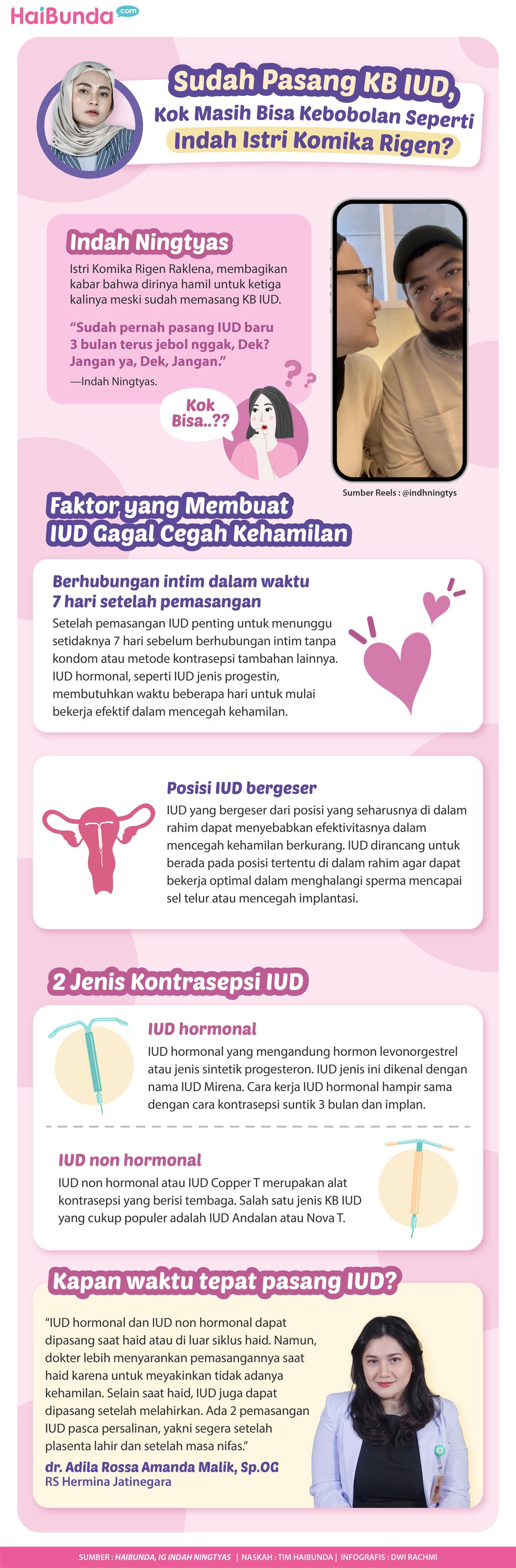 Indah, Istri Rigen membagikan pengalaman hamil lagi padahal baru mengenakan KB IUD tiga bulan yang lalu. Simak penyebab alat kontrasepsi ini tidak efektif.