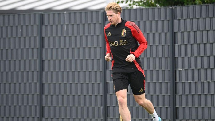 TUBIZE, BELGIUM - SEPTEMBER 03 : De Bruyne Kevin forward of Belgium pictured during a training session prior to the Nations League games against Israel and France at the Belgian National Football center on September 3, 2024 in Tubize, Belgium, 03/09/2024 ( Photo by Peter De Voecht / Photo News via Getty Images)