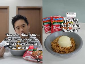 Nyeleneh! Pria Ini Makan Indomie Goreng Campur Es Krim