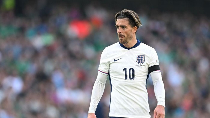 DUBLIN, IRELAND - SEPTEMBER 07: Jack Grealish of England looks on during the UEFA Nations League 2024/25 League B Group B2 match between Republic of Ireland and England at Aviva Stadium on September 07, 2024 in Dublin, Ireland. (Photo by Michael Regan - The FA/The FA via Getty Images)