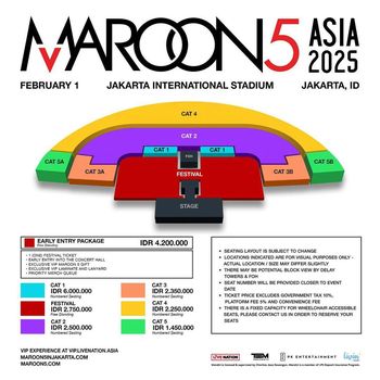 Harga dan Seating Plan Konser Maroon 5 1 Febuari 2025 di Jakarta