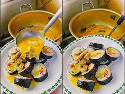 Nyeleneh tapi Enak, Pria Ini Makan Gulai Kambing pakai Kimbab khas Korea