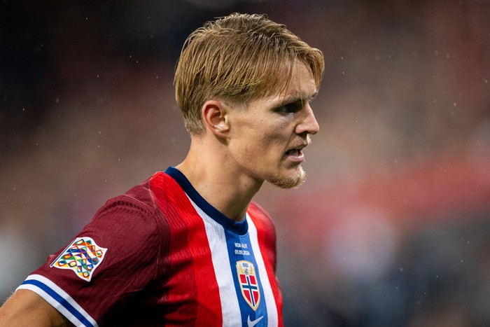 OSLO, NORWAY - SEPTEMBER 9: Martin Odegaard of Norway looks on during the UEFA Nations League 2024/25 League B Group B3 match between Norway and Austria at the Ullevaal Stadion on September 9, 2024 in Oslo, Norway. (Photo by Mateusz Slodkowski/Getty Images)