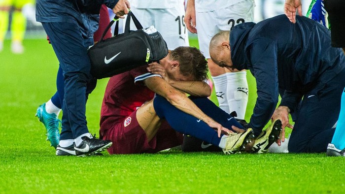 Oslo, Norway - September 9: Norway Martin Odegaard injures during the UEFA Nations League 2024/2025 League B - Group 3 match between Norway and Austria at Ullevaal Stadium on September 9, 2024 in Oslo, Norway. (Photo by Annelie Cracchiolo/DeFodi Images via Getty Images)