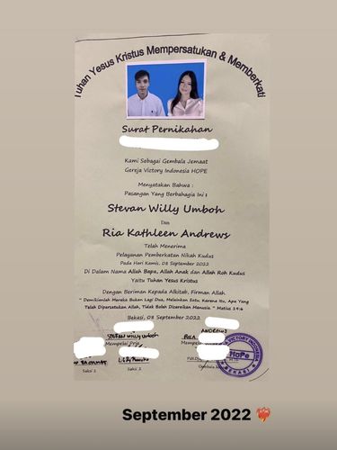 Surat nikah Stefan William dan Ria Andrews.
