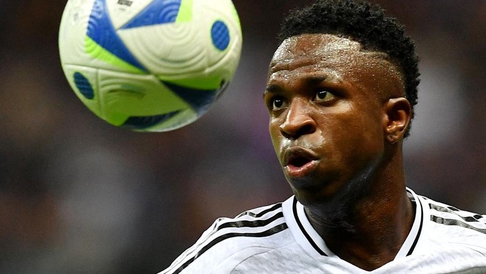 FILE PHOTO: Soccer Football - Super Cup - Real Madrid v Atalanta - National Stadium, Warsaw, Poland - August 14, 2024 Real Madrids Vinicius Junior in action REUTERS/Jennifer Lorenzini/File Photo