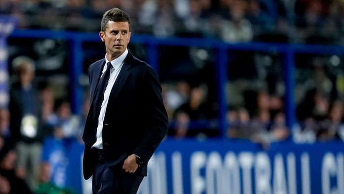 Thiago Motta head coach of Juventus FC looks on during the Serie A Enilive match between Empoli FC and Juventus FC at Stadio Carlo Castellani on September 14, 2024 in Empoli, Italy. (Photo by Giuseppe Maffia/NurPhoto via Getty Images)