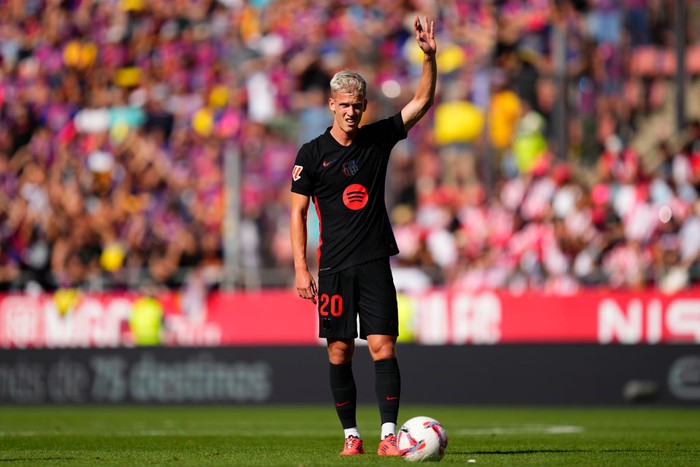Dani Olmo attacking midfield of Barcelona and Spain during the LaLiga match between Girona FC and FC Barcelona  at Montilivi Stadium on September 15, 2024 in Girona, Spain. (Photo by Jose Breton/Pics Action/NurPhoto via Getty Images)