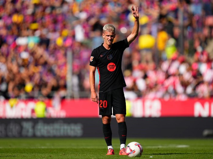 Dani Olmo attacking midfield of Barcelona and Spain during the LaLiga match between Girona FC and FC Barcelona  at Montilivi Stadium on September 15, 2024 in Girona, Spain. (Photo by Jose Breton/Pics Action/NurPhoto via Getty Images)