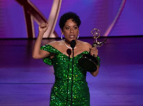 US actress Liza Colon-Zayas accepts the award for Outstanding Supporting Actress in a Comedy Series for 