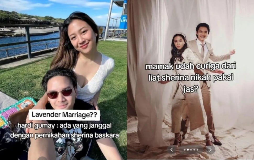 Unggahan terkait istilah lavender marriage Sherina Munaf dan Baskara Mahenra.