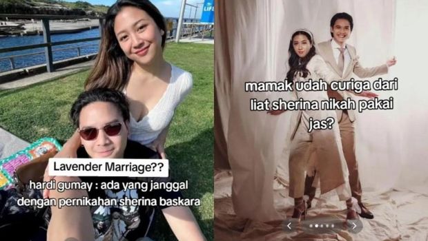 Unggahan terkait istilah lavender marriage Sherina Munaf dan Baskara Mahenra.