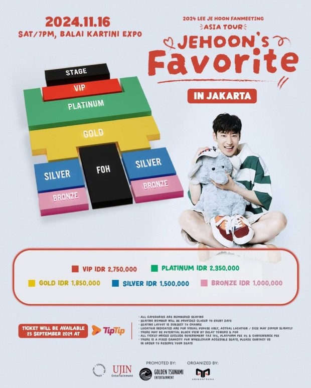 Poster seatplan dan pricelist fanmeeting Lee Je Hoon 'Jehoon's Favorite' di Jakarta/ Foto: instagram.com/ujin.ent_official Poster seatplan dan pricelist fanmeeting Lee Je Hoon 'Jehoon's Favorite' di Jakarta