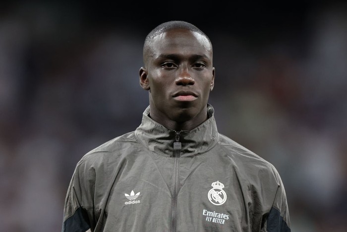 MADRID, SPAIN - SEPTEMBER 17: Ferland Mendy of Real Madrid CF looks on during the match ceremony prior to start the UEFA Champions League 2024/25 League Phase MD1 match between Real Madrid C.F. and VfB Stuttgart at Estadio Santiago Bernabeu on Septem
