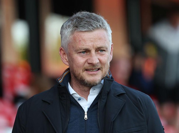 SALFORD, ENGLAND - MAY 13: Ole Gunnar Solskjaer looks on as they arrive at the stadium prior to the Sky Bet League Two Play-Off Semi-Final First Leg match between Salford City  and Stockport County at Peninsula Stadium on May 13, 2023 in Salford, England. (Photo by Matt McNulty/Getty Images)