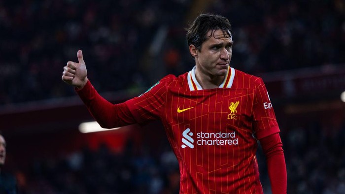 LIVERPOOL, ENGLAND - SEPTEMBER 25: (THE SUN OUT. THE SUN ON SUNDAY OUT) Federico Chiesa of Liverpool during the Carabao Cup Third Round match between Liverpool and West Ham United at Anfield on September 25, 2024 in Liverpool, England. (Photo by Nikki Dyer - LFC/Liverpool FC via Getty Images)