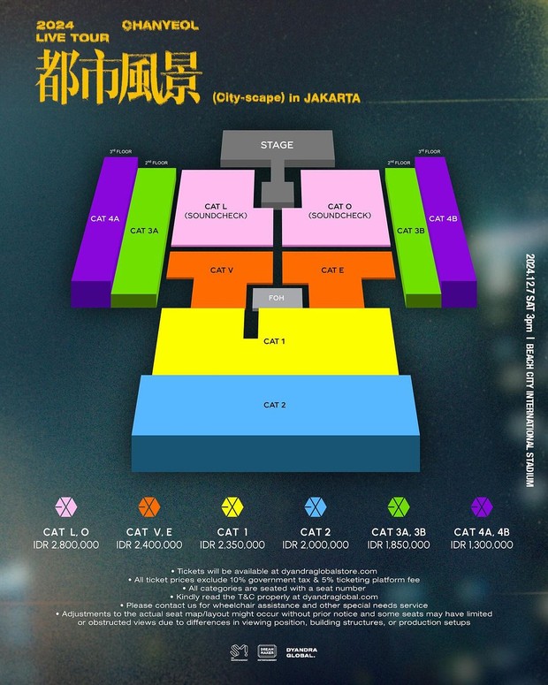 Seat plan dan harga tiket konser Chanyeol/ Foto: instagram.com/dyandraglobal