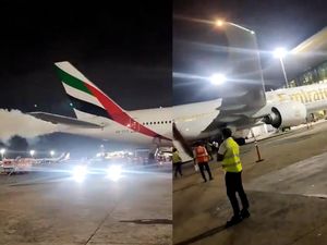 Video Penampakan Pesawat Emirates Berasap saat Isi Bahan Bakar di India Video Penampakan Pesawat Emirates Berasap saat Isi Bahan Bakar di India