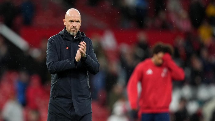 Manchester United manager Erik ten Hag applauds the fans following the Premier League match at Old Trafford, Manchester. Picture date: Sunday September 29, 2024. (Photo by Martin Rickett/PA Images via Getty Images)