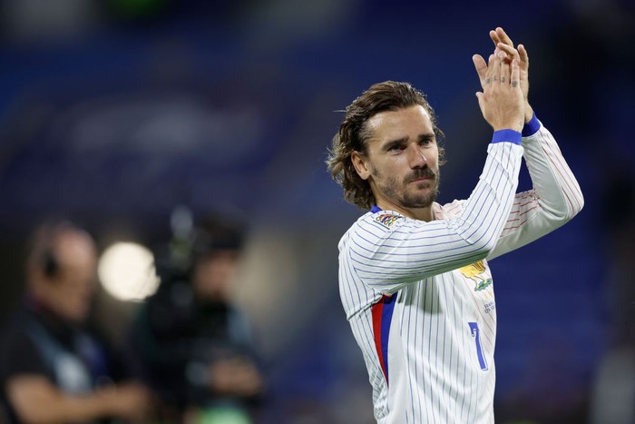 DECINES, FRANCE - SEPTEMBER 9: Antoine Griezmann of France celebrates the victory  during the  UEFA Nations league match between France  v Belgium at the Groupama Stadium on September 9, 2024 in Decines France (Photo by Rico Brouwer/Soccrates/Getty Images)