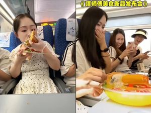 Konten Kreator China Mukbang di Kereta dan Ajak Penumpang Makan Bareng