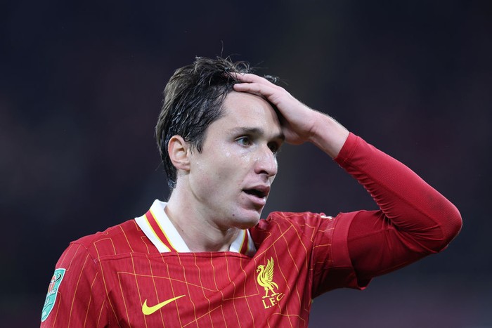LIVERPOOL, ENGLAND - SEPTEMBER 25: Federico Chiesa of Liverpool during the Carabao Cup Third Round match between Liverpool and West Ham United at Anfield on September 25, 2024 in Liverpool, England. (Photo by Alex Livesey - Danehouse/Getty Images)