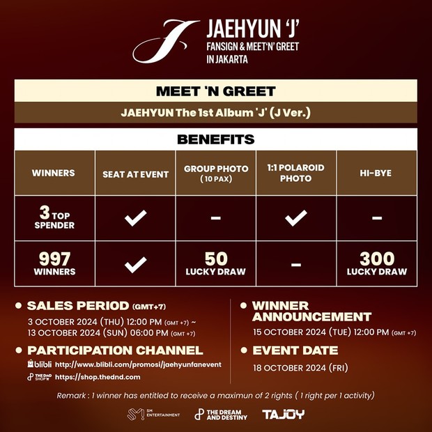 Poster ketentuan mengikuti fansign Jaehyun 'J' di Jakarta