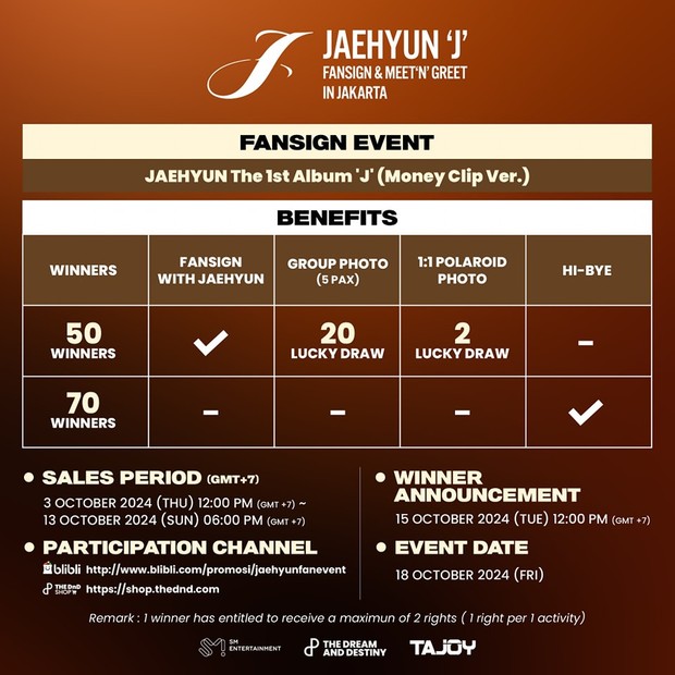 Poster ketentuan mengikuti meet and greet Jaehyun 'J' di Jakarta