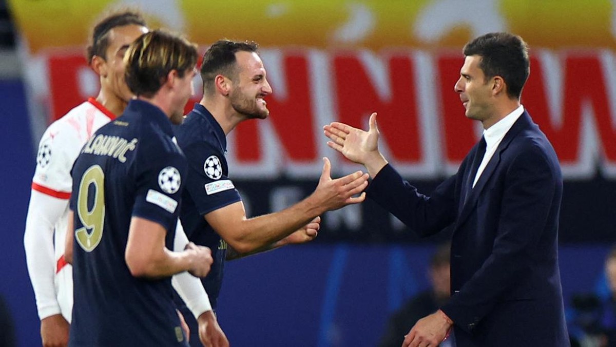 Thiago Motta memuji semangat juang Juventus usai menang 3-2 atas RB Leipzig di Liga Champions (Foto: REUTERS/Lisi Niesner)