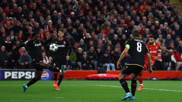 Soccer Football - Champions League - Liverpool v Bologna - Anfield, Liverpool, Britain - October 2, 2024 Liverpool's Mohamed Salah scores their second goal Action Images via Reuters/Lee Smith