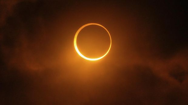 The moon moves past the sun during an annular solar eclipse in Puerto San Julian, Argentina, Wednesday, Oct. 2, 2024. (AP Photo/Natacha Pisarenko)