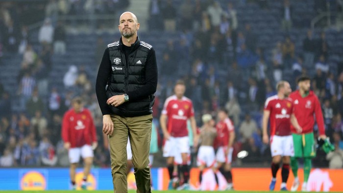 PORTO, PORTUGAL - OCTOBER 03: Erik ten Hag, Manager of Manchester United, reacts after the draw in the UEFA Europa League 2024/25 League Phase MD2 match between FC Porto and Manchester United at Estadio do Dragao on October 03, 2024 in Porto, Portugal. (Photo by Florencia Tan Jun - UEFA/UEFA via Getty Images)