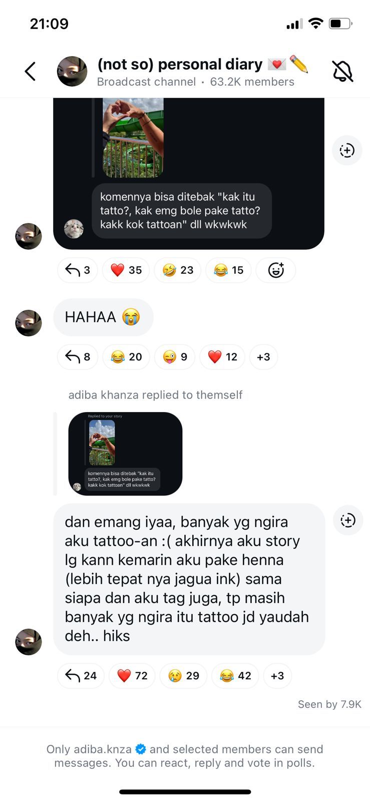 Unggahan Adiba Khanza diduga pakai tato.