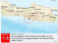 Gempa Darat M 1,5 Goyang Bantul Siang Ini