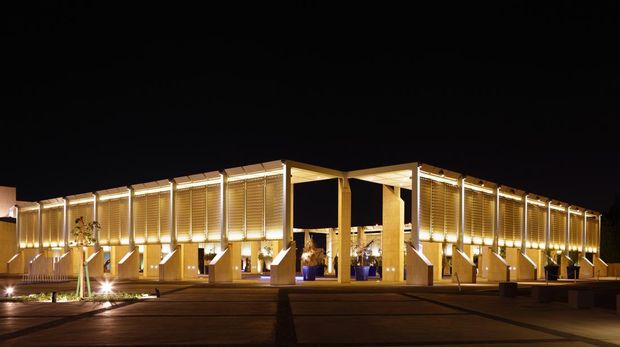 Manama, Bahrain - February 07, 2013: The beautiful illuminated Bahrain National Museum , Manama, Bahrain.