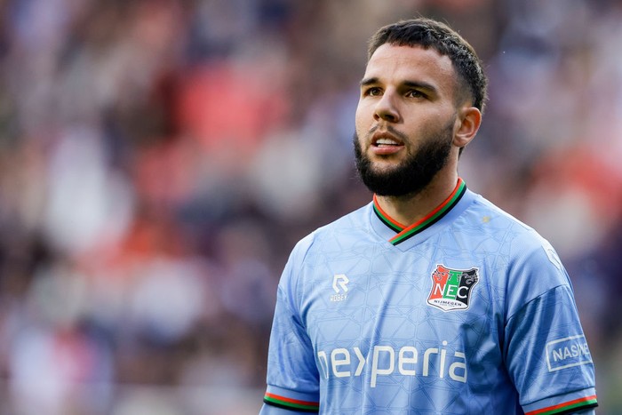 EINDHOVEN, NETHERLANDS - SEPTEMBER 14: Calvin Verdonk of NEC looks on during a Dutch Eredivisie match between PSV and NEC Nijmegen at Philips Stadion on September 14, 2024 in Eindhoven, Netherlands. (Photo by Broer van den Boom/BSR Agency/Getty Images)